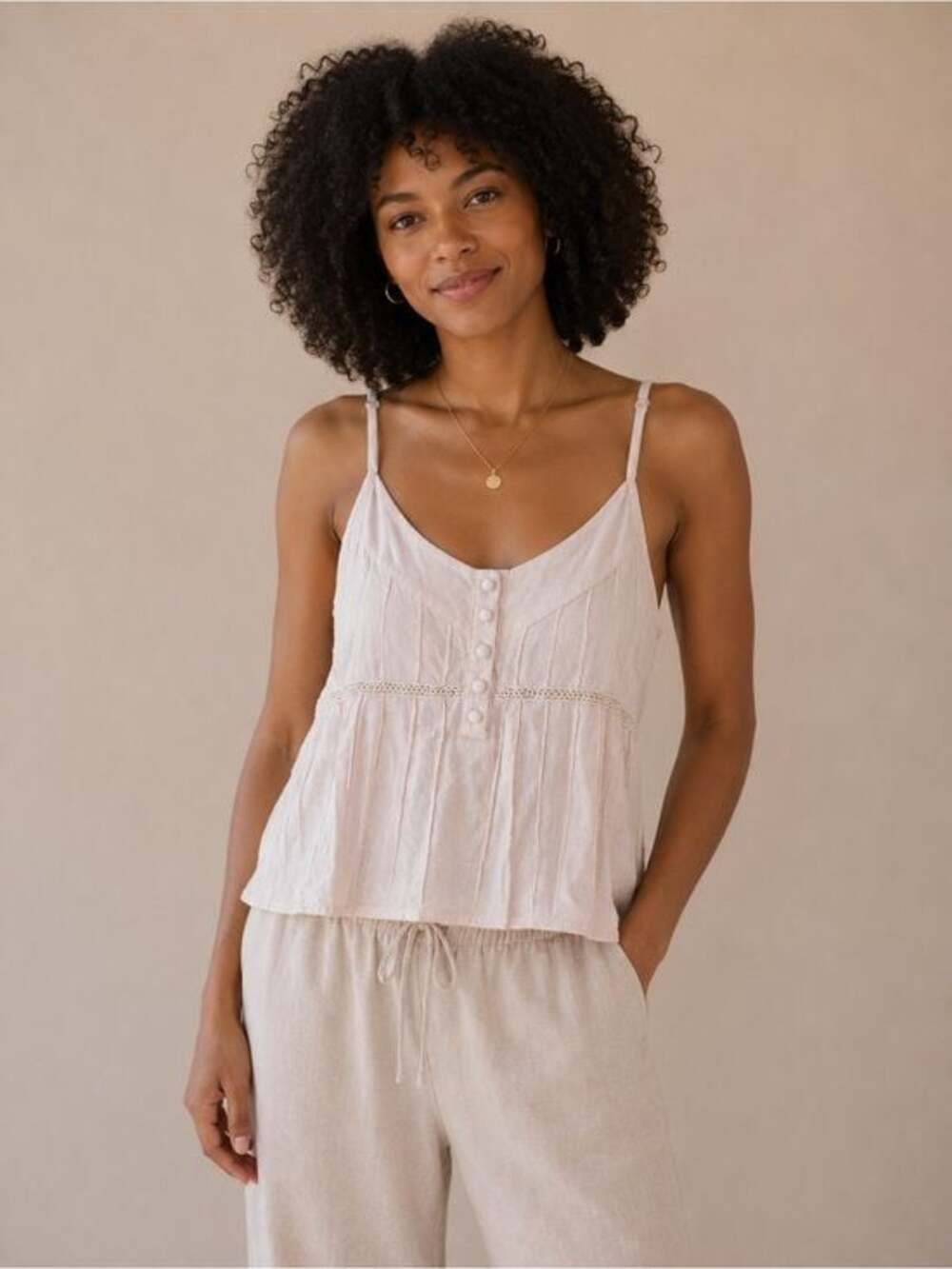 POL Button Front Cami Top